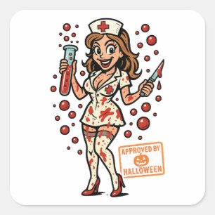 Halloween Pin-Up Nurse – Creepy Cute Cartoon Square Sticker