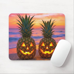 Halloween Pineapple Jack-o-lanterns On a Beach Mouse Mat