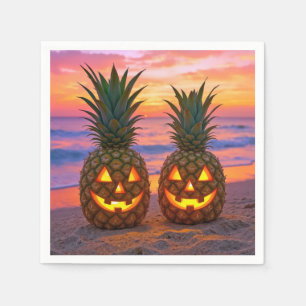 Halloween Pineapple Jack-o-lanterns On a Beach Napkin