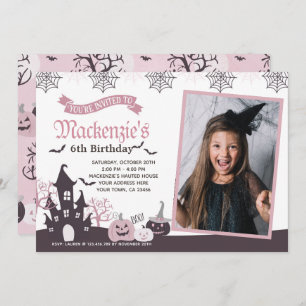 Halloween Pink and Black Invitation with Photo