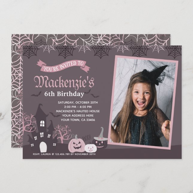 Halloween Pink and Black Invitation with Photo (Front/Back)