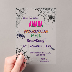 Halloween Pink and spiders Birthday Halloween  Acrylic Invitations