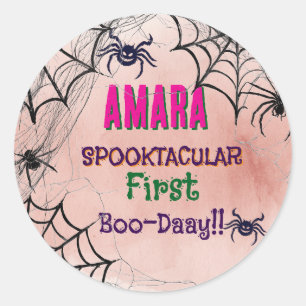Halloween Pink and spiders Birthday Halloween Classic Round Sticker