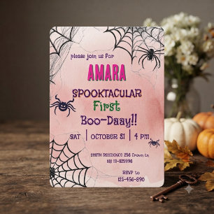 Halloween Pink and spiders Birthday Halloween  Invitation