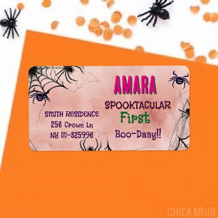 Halloween Pink and spiders Birthday Halloween Label