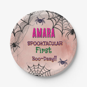 Halloween Pink and spiders Birthday Halloween Paper Plate