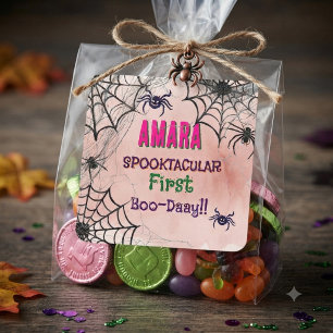 Halloween Pink and spiders Birthday Halloween Square Sticker
