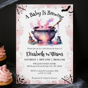 Halloween Pink Baby is Brewing Baby Shower Invitation