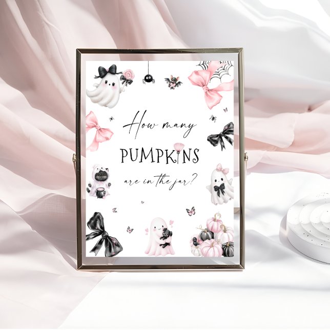 Halloween Pink Baby Shower Guess How Many Pumpkins Poster (Creator Uploaded)