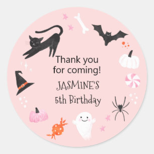 Halloween Pink Birthday Party Favour   Classic Round Sticker
