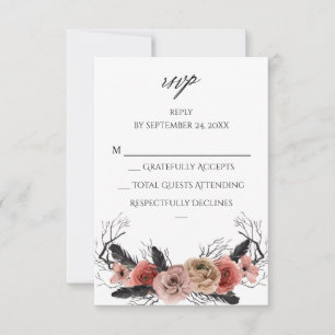 Halloween Pink & Black Floral no Meal RSVP VER Card