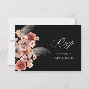 Halloween Pink & Black Floral w Meal RSVP B Card