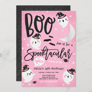 Halloween Pink Cute Ghost Birthday Spooktacular Invitation