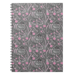 HALLOWEEN PINK FLAMINGO & BLACK CAT IN PUMPKIN, NOTEBOOK