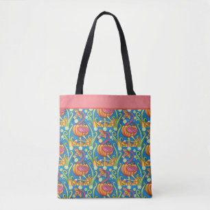 HALLOWEEN PINK FLAMINGO & BLACK CAT IN PUMPKIN TOTE BAG