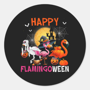 Halloween Pink Flamingo Costume Skeleton Witch Classic Round Sticker
