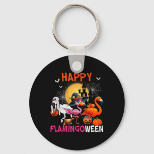 Halloween Pink Flamingo Costume Skeleton Witch Key Ring