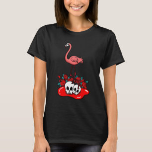 Halloween Pink Flamingo Roses Skull All Hallows' D T-Shirt