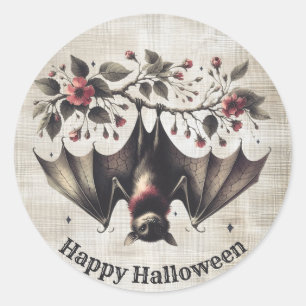 Halloween Pink Flowers Evil Bat Green Leaves Classic Round Sticker