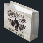 Halloween Pink Flowers Evil Bat Green Leaves Large Gift Bag<br><div class="desc">Halloween Pink Flowers Evil Bat Green Leaves Large Gift Bag. Unique,  beautiful,  stylish design. Easy to be personalised. Font style,  size and colours can be changed. Matching items are available.</div>