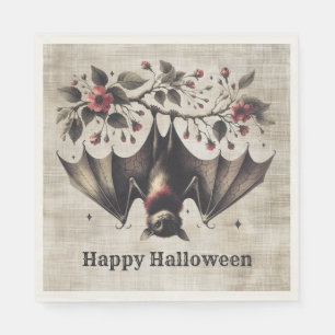 Halloween Pink Flowers Evil Bat Green Leaves Napkin