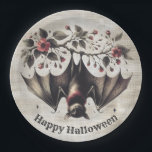 Halloween Pink Flowers Evil Bat Green Leaves Paper Plate<br><div class="desc">Halloween Pink Flowers Evil Bat Green Leaves Paper Plates. Unique,  beautiful,  stylish design. Easy to be personalised. Font style,  size and colours can be changed. Matching items are available.</div>