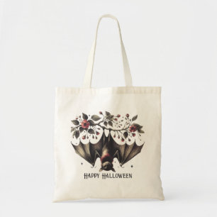 Halloween Pink Flowers Evil Bat Green Leaves Tote Bag