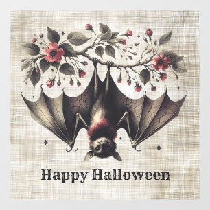 Halloween Pink Flowers Evil Bat Green Leaves Window Cling