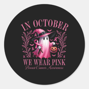 Halloween Pink Ghost In October We Wear Pink Breas Classic Round Sticker