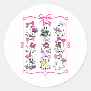Halloween Pink Ghost Read More Books Spooky Boo Te Classic Round Sticker
