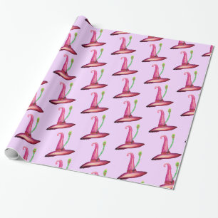 Halloween Pink Hat Witches Art  Wrapping Paper