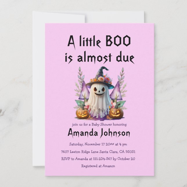 Halloween Pink Little Boo Ghost Girl Baby Shower  Invitation (Front)