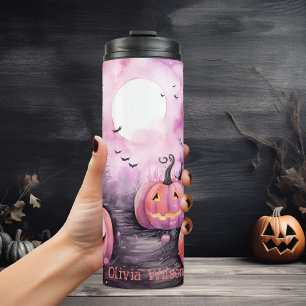 Halloween Pink Pumpkin Personalized Thermal Tumbler