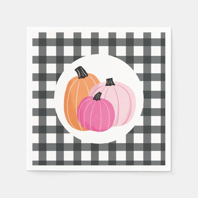 Halloween pink Pumpkins black Plaid Napkins (Front)