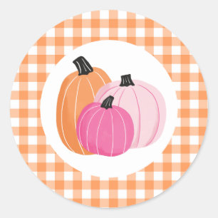 Halloween Pink Pumpkins Orange Plaid Classic Round Sticker