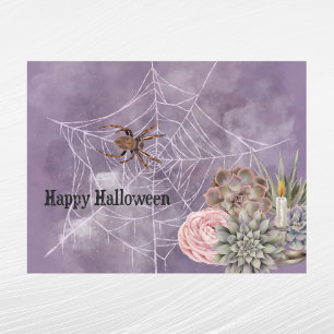 Halloween Pink Rose Spider Web Succulents Candle Holiday Postcard