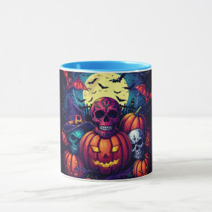Halloween Pink Sugar Skull Pumpkin ,Spooky Mug