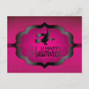 Halloween pink witch postcard