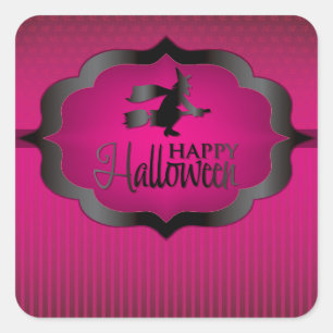 Halloween pink witch square sticker