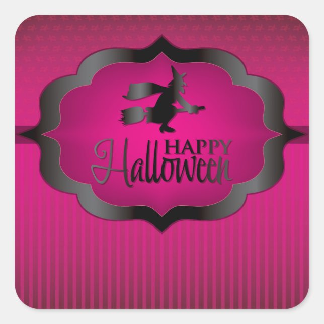 Halloween pink witch square sticker (Front)