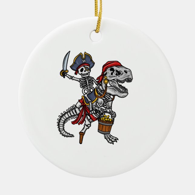 Halloween Pirate Dinosaur Skeleton Ceramic Tree Decoration (Front)