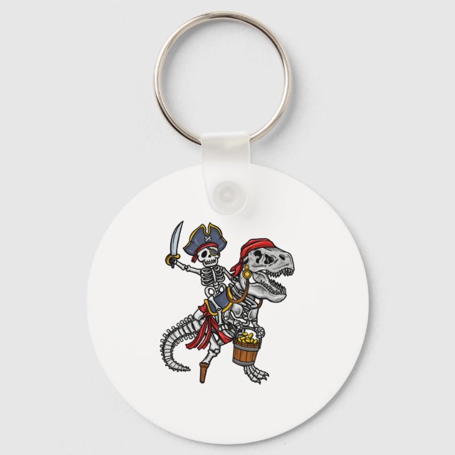 Halloween Pirate Dinosaur Skeleton Key Ring (Front)