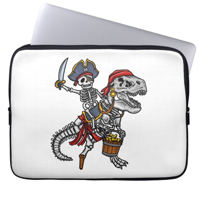 Halloween Pirate Dinosaur Skeleton Laptop Sleeve (Front)