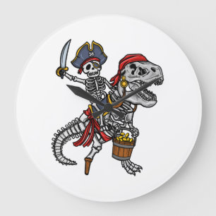 Halloween Pirate Dinosaur Skeleton Large Clock