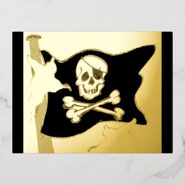 Halloween Pirate Flag & Ghosts Gold Foil Postcard (Front)