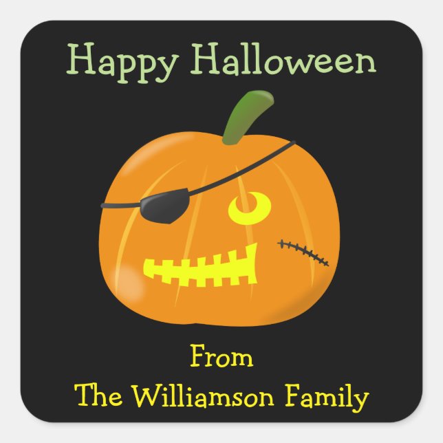 Halloween Pirate Pumpkin Cute Party Favour Gift Ta Square Sticker (Front)