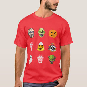 Halloween Pirate Skeleton Zombie Mummy Funny Faces T-Shirt