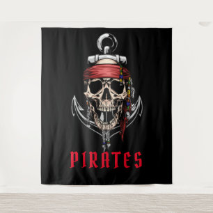 Halloween Pirate Skull Cross Bones Anchor Tapestry