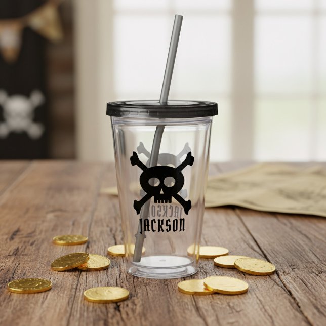 Halloween Pirate Skull Crossbones Acrylic Tumbler (Add yer pirate name!)