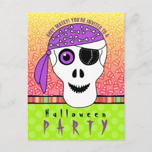 Halloween Pirate Skull Party Invitation Postcard